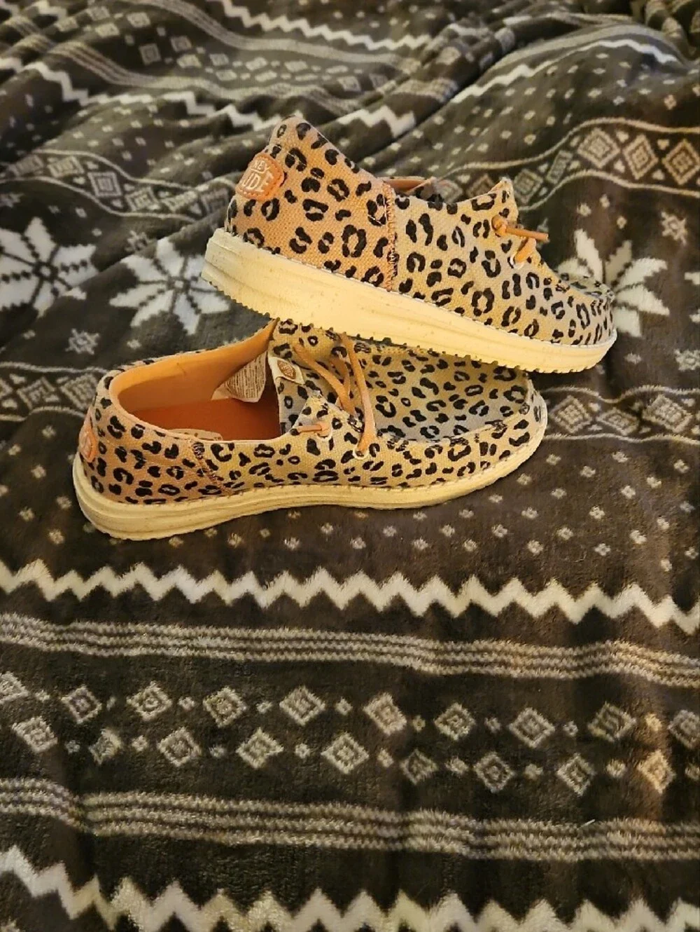 Hey Dude Kids' Leopard Print Canvas Shoes in Tan
